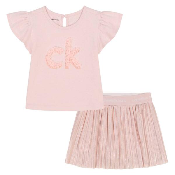 Girls &#40;4-6x&#41; Calvin Klein Cap Sleeve Logo Top with Metallic Skort - image 