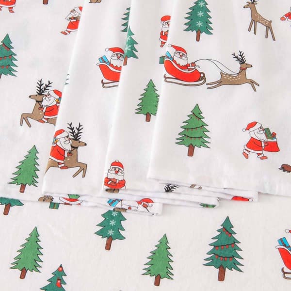Freshfolds Cotton Santa Holiday 4pc. Flannel Sheet Set