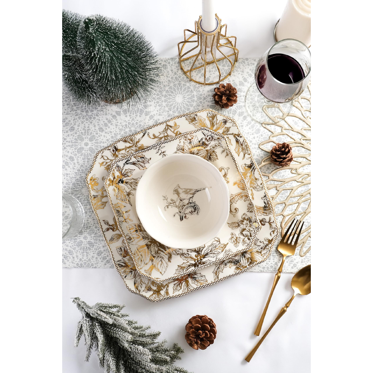 222 Fifth Christmas Lane Electroplate 12pc. Dinnerware Set