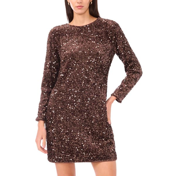 Womens MSK Long Sleeve Velvet Sequin Sheath Dress