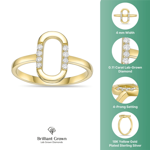 Brilliant Grown 18kt. Gold-Plated Lab-Grown Diamond Oval Ring