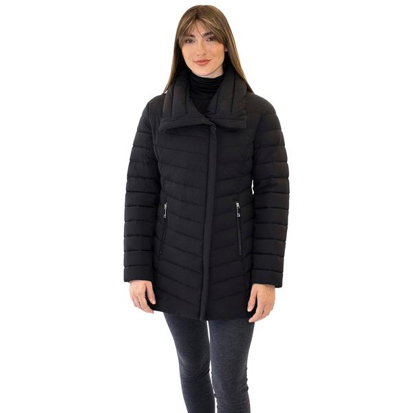 Womens Nine West Asymmetrical Zip Front Stretch Puffer Coat - image 