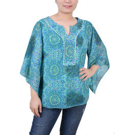 Womens NY Collection Chiffon Poncho Blouse - Turquoise