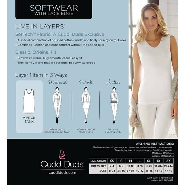 Womens Cuddl Duds&#174; Softwear with Lace Edge V-Neck Tank Top