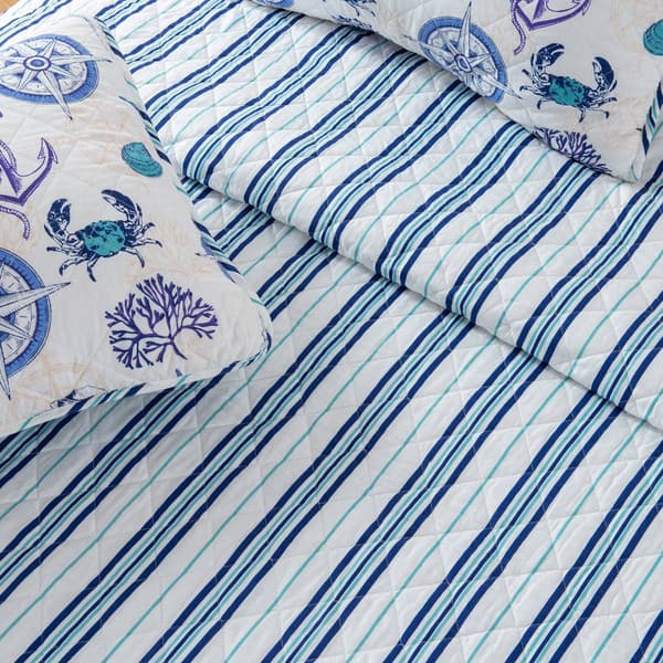 FreshFolds Azure Nautical Microfiber Reversible Quilt Set
