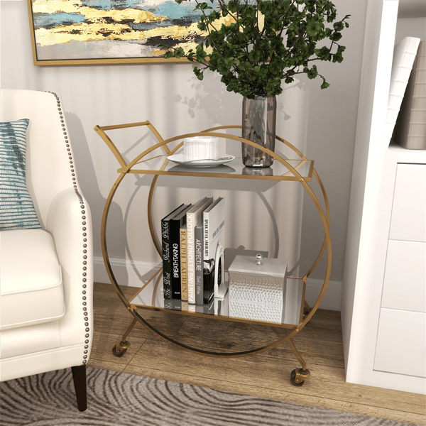 9th & Pike® Contemporary Gold Metal Bar Cart