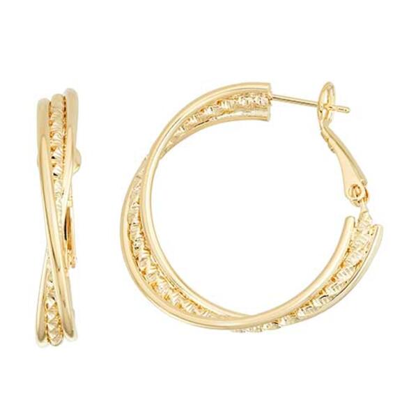 Fine Faux 14kt. Gold Beaded & Twisted Hoop Earrings - image 