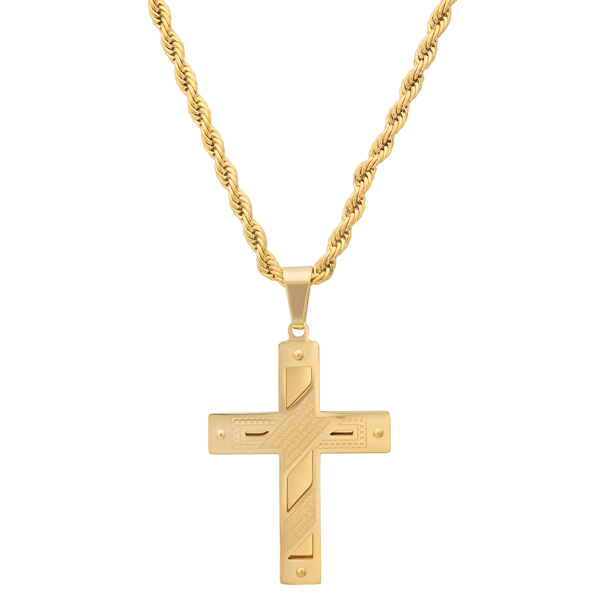 Mens Iron Saints 18kt. Gold Plated Cross Pendant Necklace