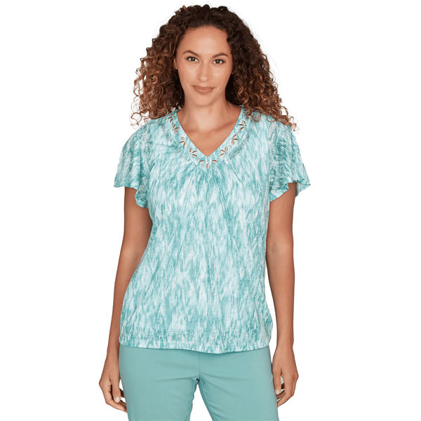 Womens Heart''s of Palm Fresh Start Printed Knit Burnout Short Sl