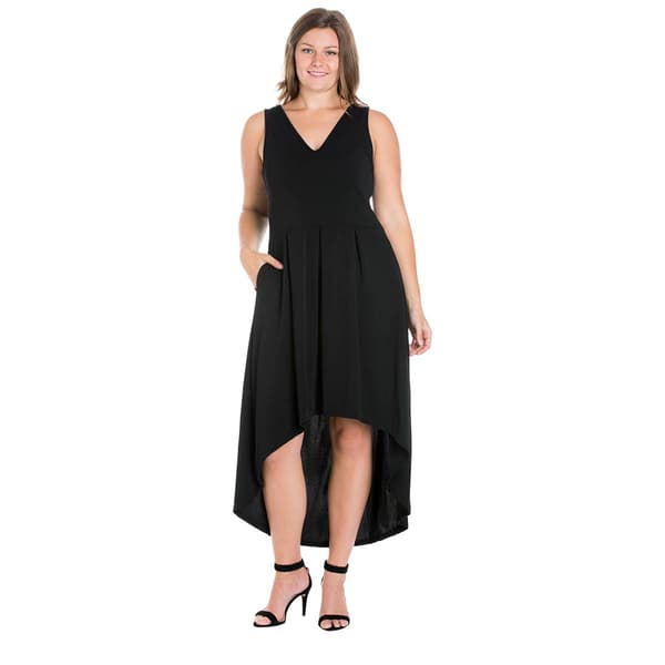 Plus Size 24/7 Comfort Apparel Hi Low Dress with Pockets