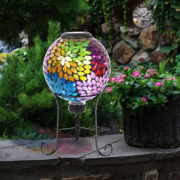 Alpine 8in. Mosaic Solar Glass Ball w/ Metal Stand