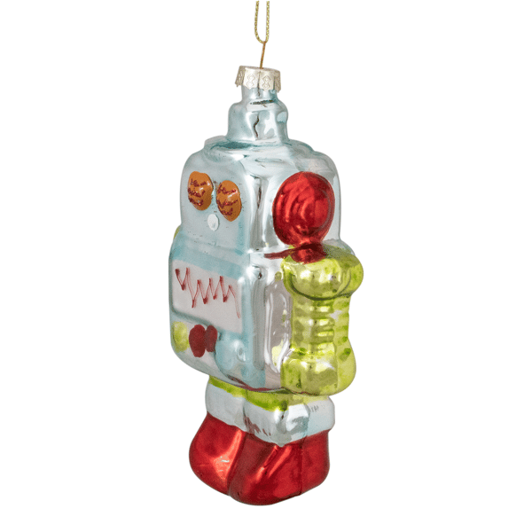 Northlight 5in. Silver & Green Robot Glass Christmas Ornament