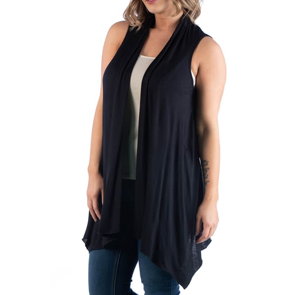 Plus Size 24/7 Comfort Apparel Asymmetric Sleeveless Cardigan