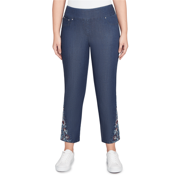 Plus Size Ruby Rd. Indigo Go Super Soft Stretch Denim Embroidere