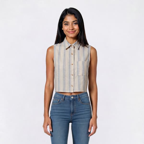 Juniors No Comment Striped Sleeveless Button Down Top - Skyway