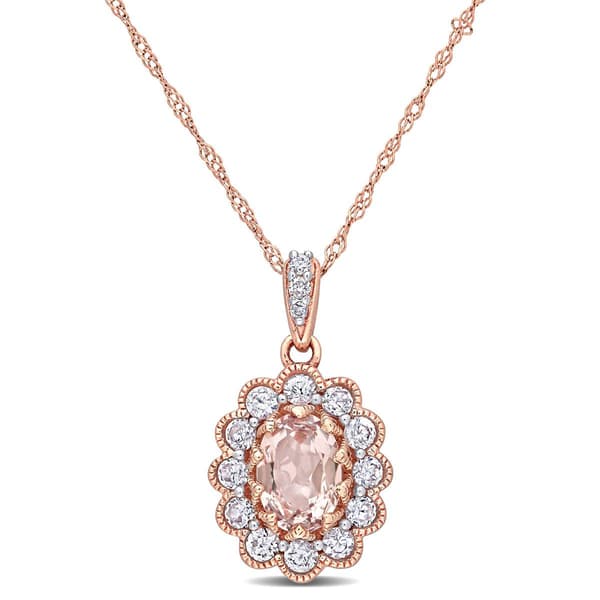 Gemstone Classics&#40;tm&#41; 10kt. Rose Gold Diamond Chain Pendant - image 