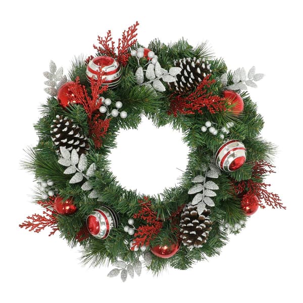 Puleo International 24in. Red Decorated Artificial Wreath
