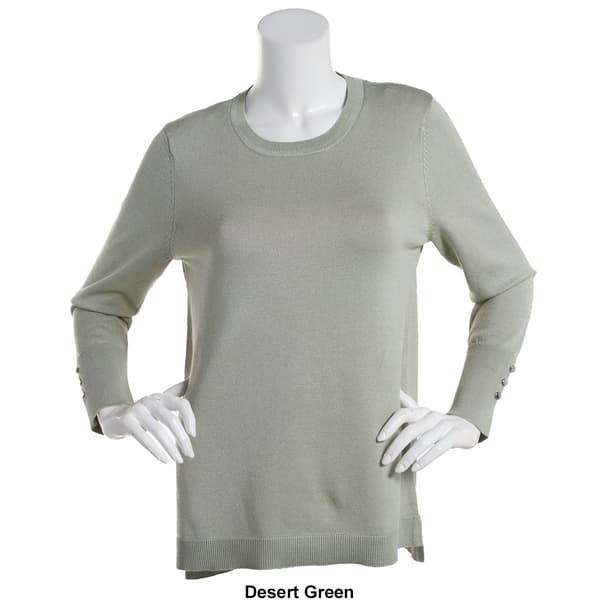 Womens Retrology Crew Neck Button Sleeve Side Slit Sweater