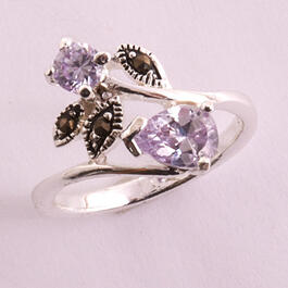 Marsala Fine Silver-Plated Marcasite Lavender Ring