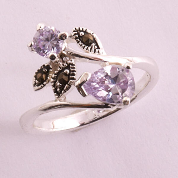 Marsala Fine Silver-Plated Marcasite Lavender Ring - image 