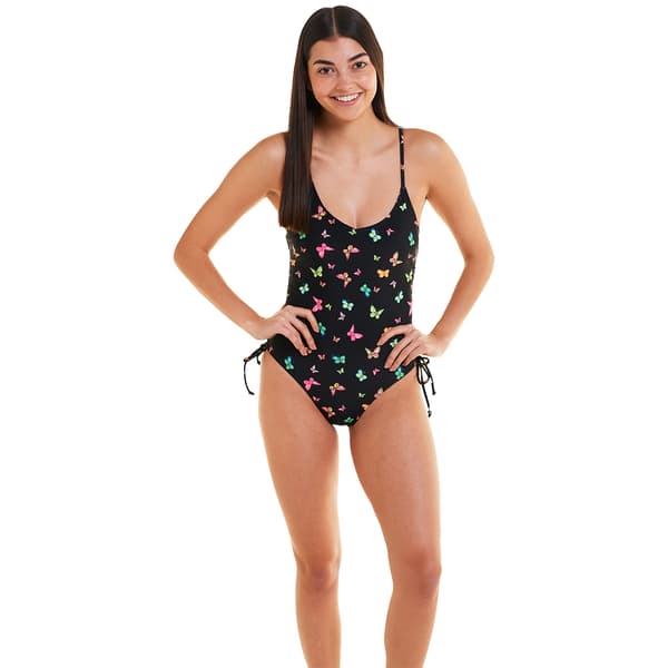 Juniors Cyn & Luca Butterfly Drawstring Side One Piece Swimsuit - image 