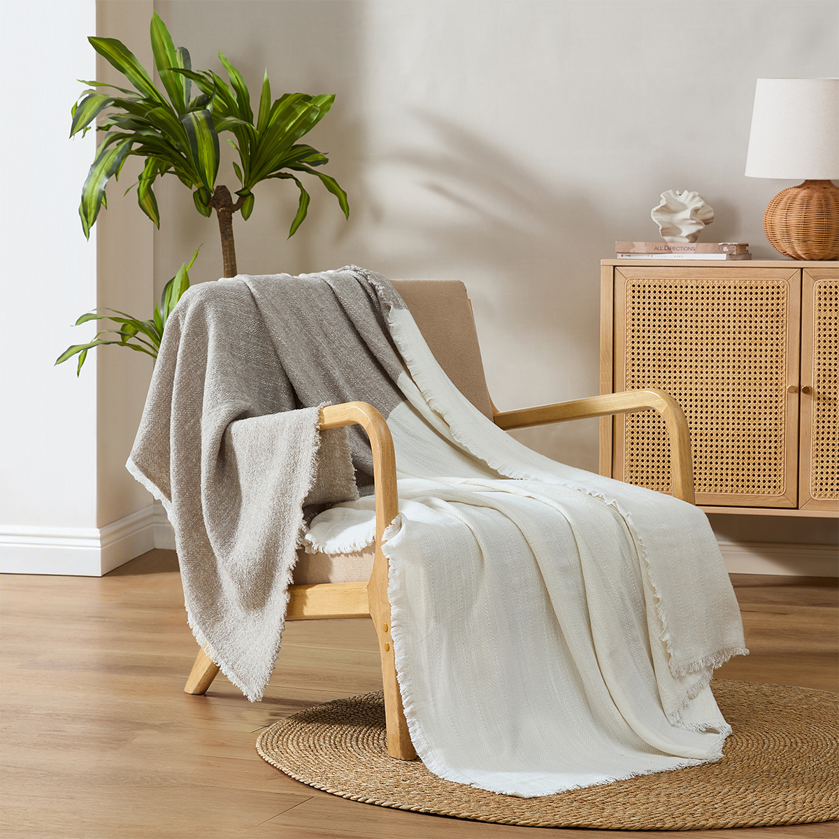 Palm Aire Ventura Beige Woven Throw Blanket