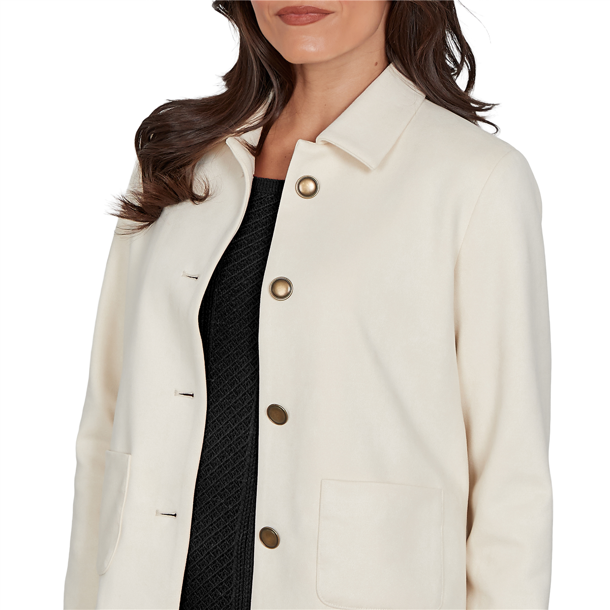 Womens Emaline Feminine Mystique Solid Faux Suede Jacket