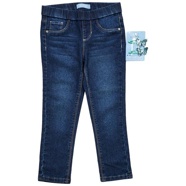 Girls (4-6x) Blue Ink Jeans w/ Turquoise Butterfly Hair Clips