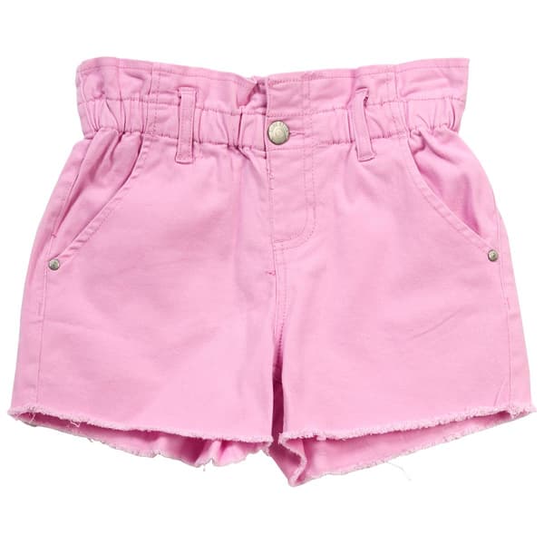 Girls (7-12) Blue Spice Fray Hem Paperbag Shorts