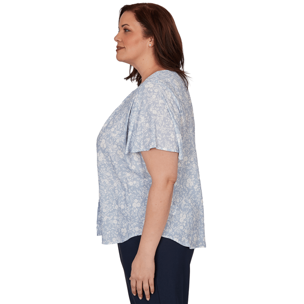 Plus Size Emaline Sapphire Serenade II Short Sleeve Floral Blouse