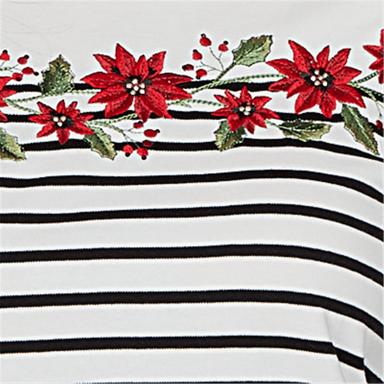 Petite Alfred Dunner Classics 3/4 Sleeve Poinsettia Stripe Tee