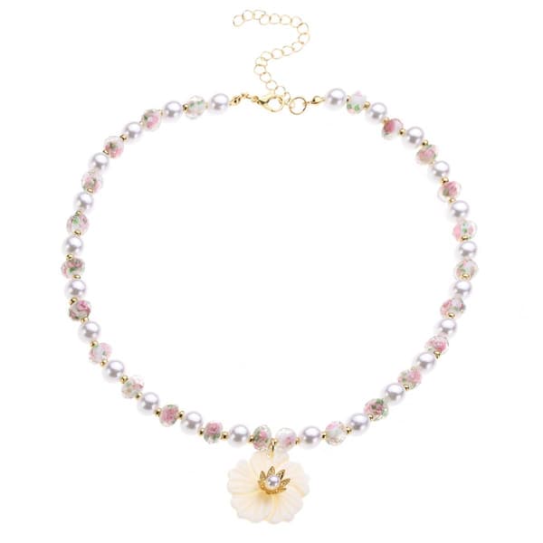 Ashley Cooper(tm) Gold Pearl & Beaded Flower Necklace - image 