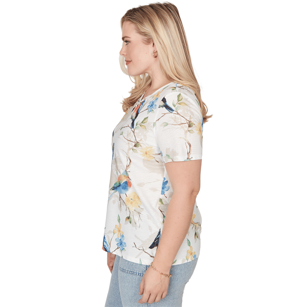 Womens Alfred Dunner Out Of The Blue Floral Birds V Neck Tee