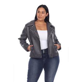 Plus Size White Mark Faux Leather Motorcycle Jacket