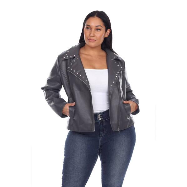 Plus Size White Mark Faux Leather Motorcycle Jacket - image 