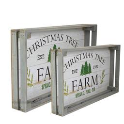 Northlight Farm Fresh Christmas Trees Wooden Tray - Set of 2