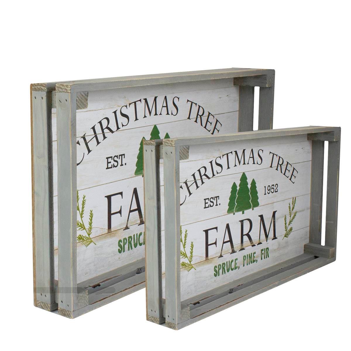 Northlight Farm Fresh Christmas Trees Wooden Tray - Set of 2