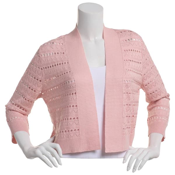 Womens Perceptions 3/4 Sleeve Open Stitch Shrug