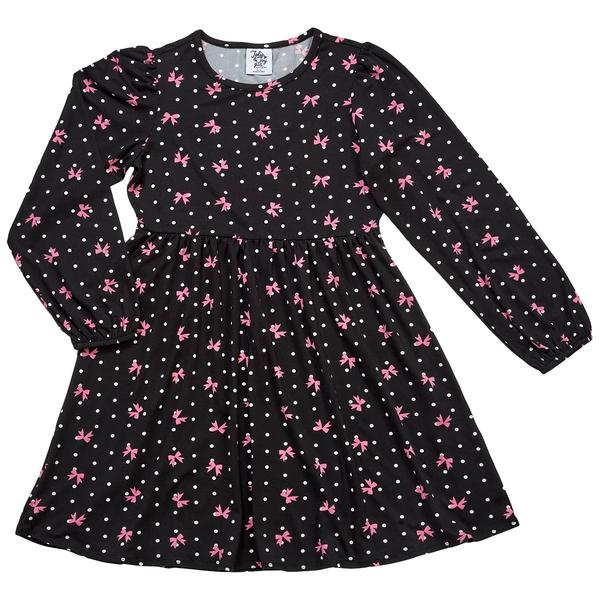 Girls (7-16) Jolie & Joy Bow Dot Black Puff Sleeve Yummy Dress - image 