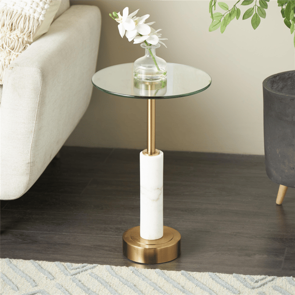 9th & Pike® Glam White Marble Accent Table