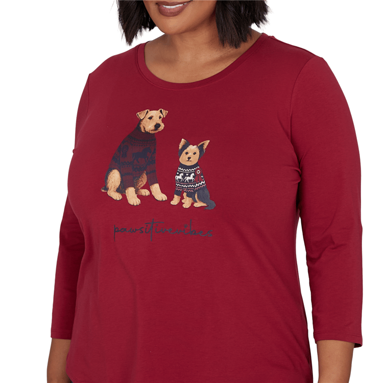 Plus Size Ruby Rd. Must Haves II 3/4 Sleeve Pawsitive Vibes Tee