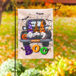 Evergreen Spooky Truck Garden Burlap Flag