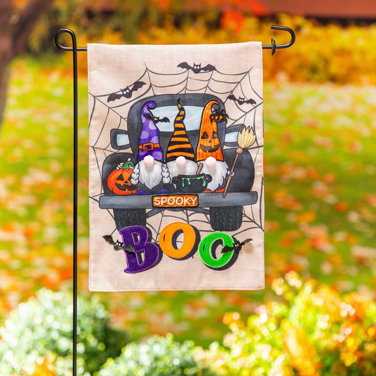 Evergreen Spooky Truck Garden Burlap Flag