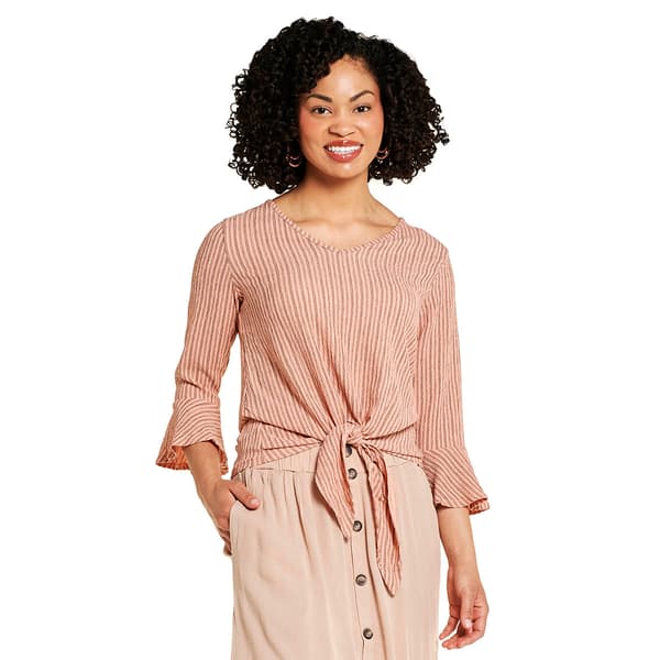 Womens NY Collection Flounce Textured Knit Tie Front Blouse - image 
