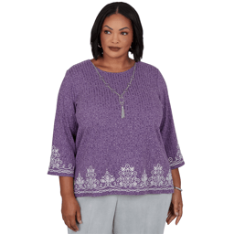 Plus Size Alfred Dunner Vail 3/4 Sleeve Soutache Border Sweater