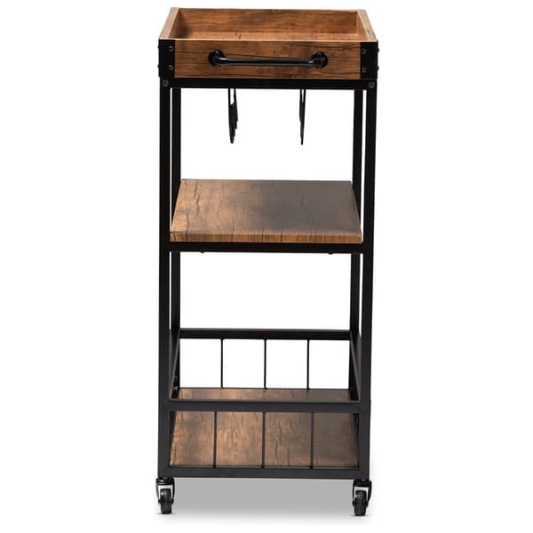 Baxton Studio Cerne Mobile Metal Bar Cart with Wine Bottle Rack