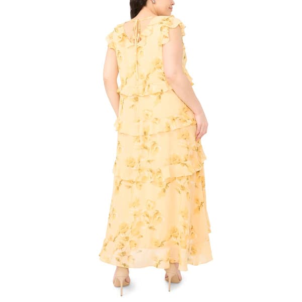 Plus Size MSK Floral Chiffon Cascade Ruffle Hi Low Dress