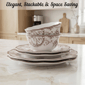 222 Fifth Adelaide Brown on White Porcelain 12pc. Dinnerware Set - image 7