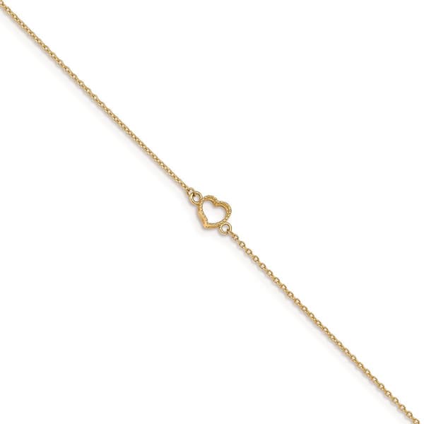 Gold Classics&#40;tm&#41; 14kt. Gold Textured & Polished Heart 9in. Anklet - image 