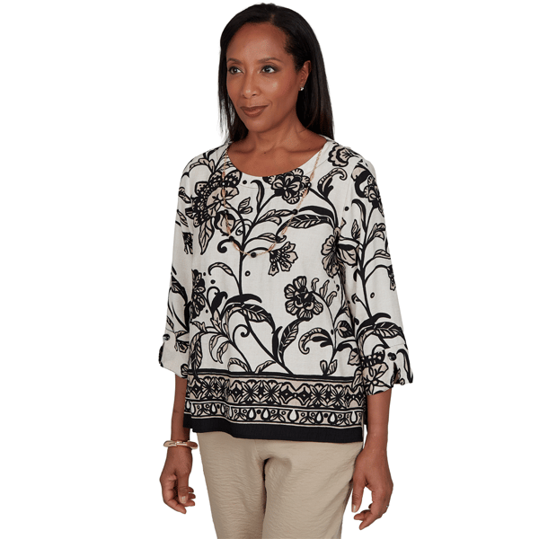 Womens Alfred Dunner Travel Advisory 3/4 Sleeve Floral Blouse